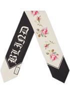 Gucci Gothic Blind For Love Print Silk Neck Bow - White