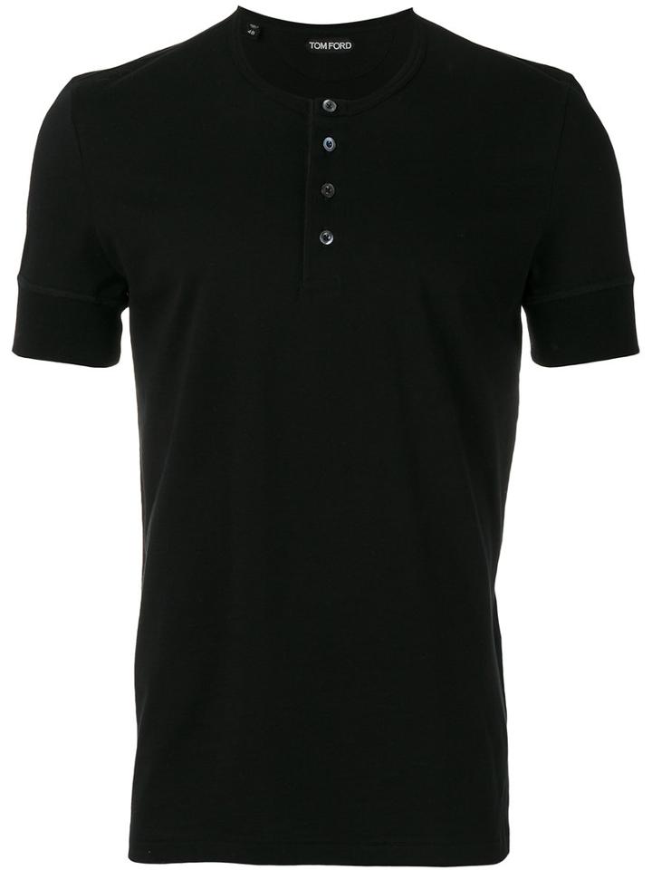 Tom Ford Short Sleeved Henley, Men's, Size: 52, Black, Cotton