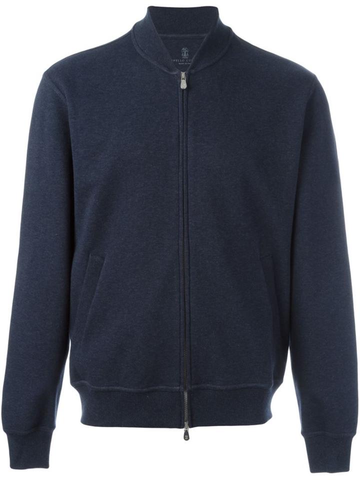 Brunello Cucinelli Zipped Bomber Jacket, Men's, Size: Xxl, Blue, Cotton/polyamide