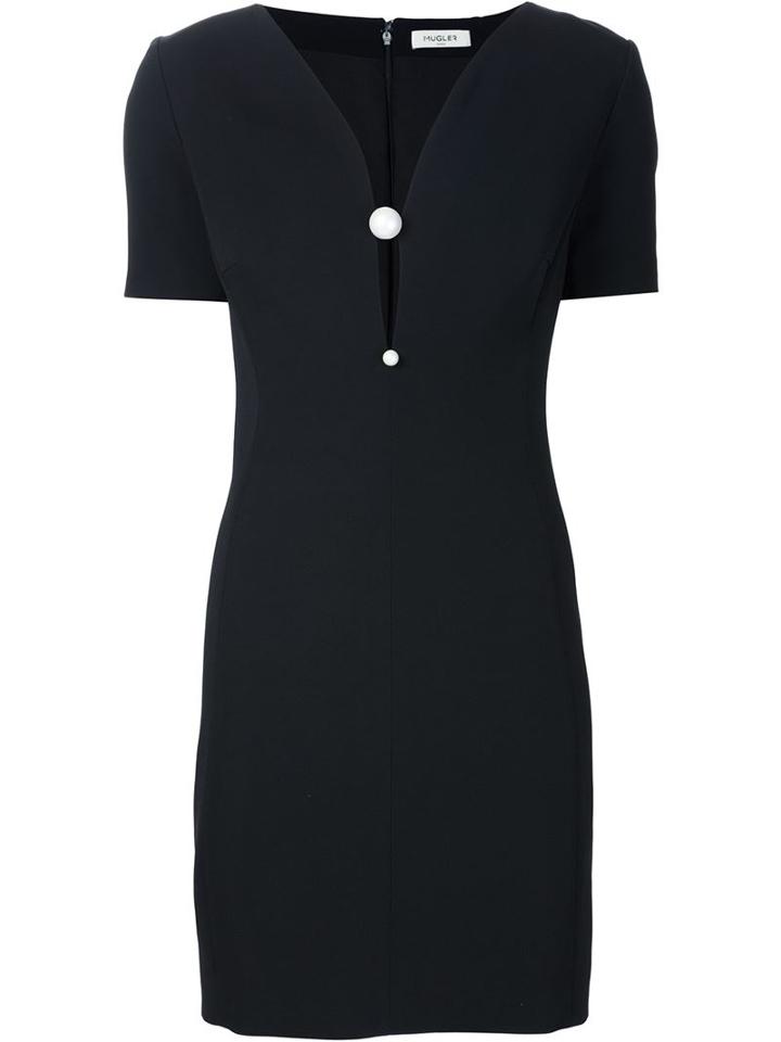 Mugler Pearl Detail Deep-v Dress