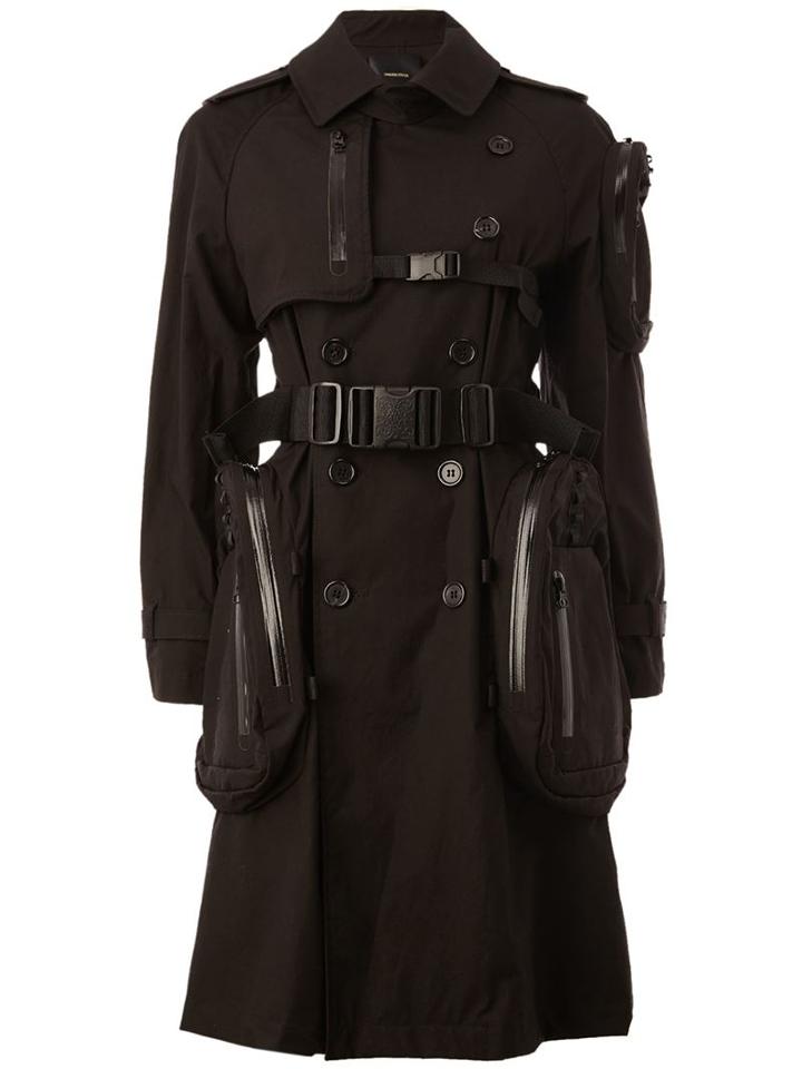 Undercover Multiple Removable Pockets Trench Coat, Women's, Size: 2, Black, Polyester/cotton