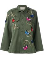 Night Market Butterfly Patch Army Jacket, Women's, Green, Cotton/polyester/metal (other)/glass