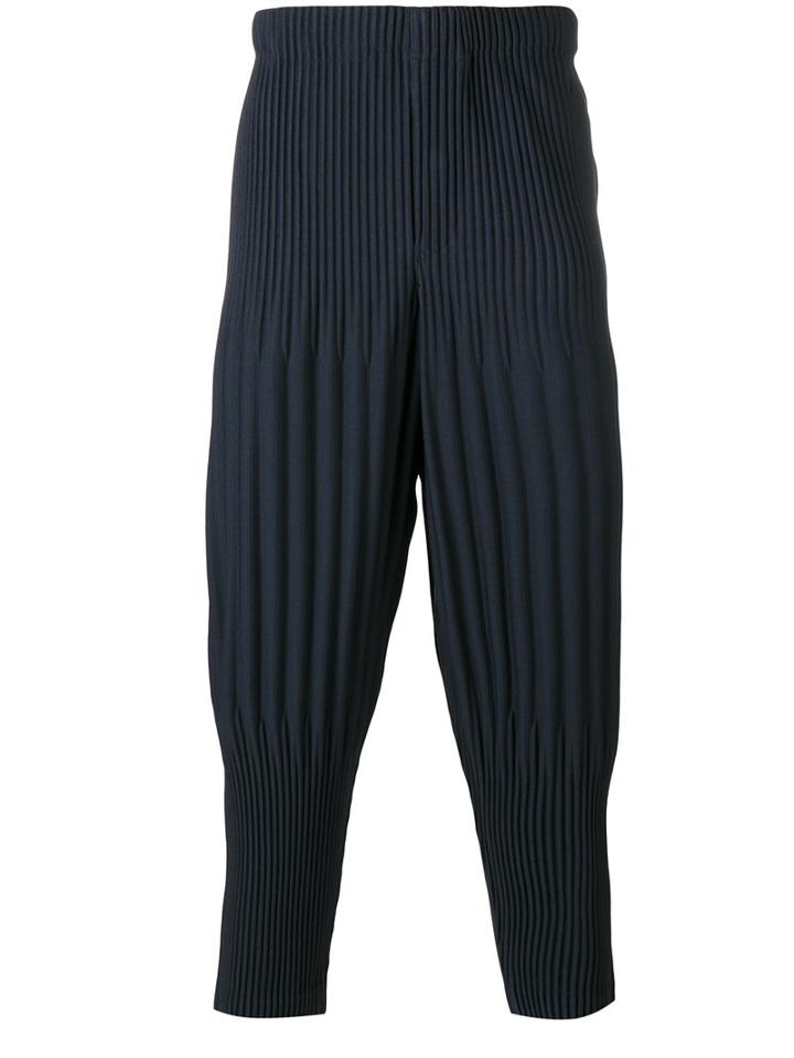 Homme Plissé Issey Miyake Pleated Cropped Pants, Men's, Size: 3, Blue, Polyester