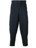 Homme Plissé Issey Miyake Pleated Cropped Pants, Men's, Size: 3, Blue, Polyester