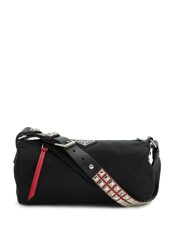 Prada Studded Strap Barrel Shoulder Bag - Black