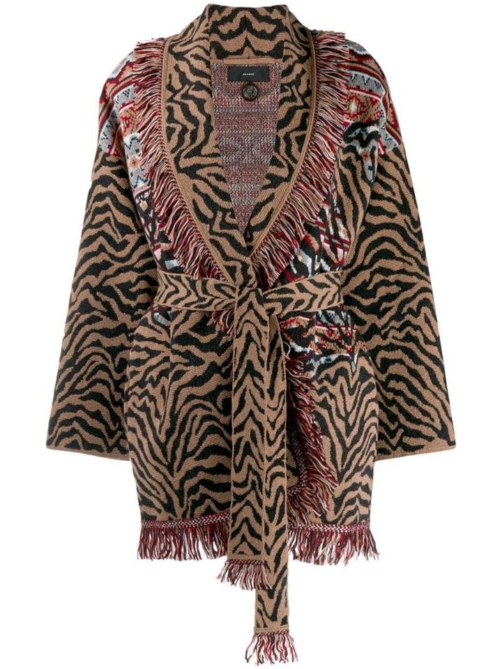 Alanui Animal Print Fringed Cardigan - Brown