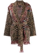 Alanui Animal Print Fringed Cardigan - Brown