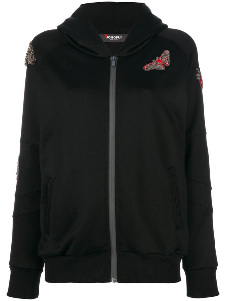 Jo No Fui Embroidered Hooded Sweater - Black