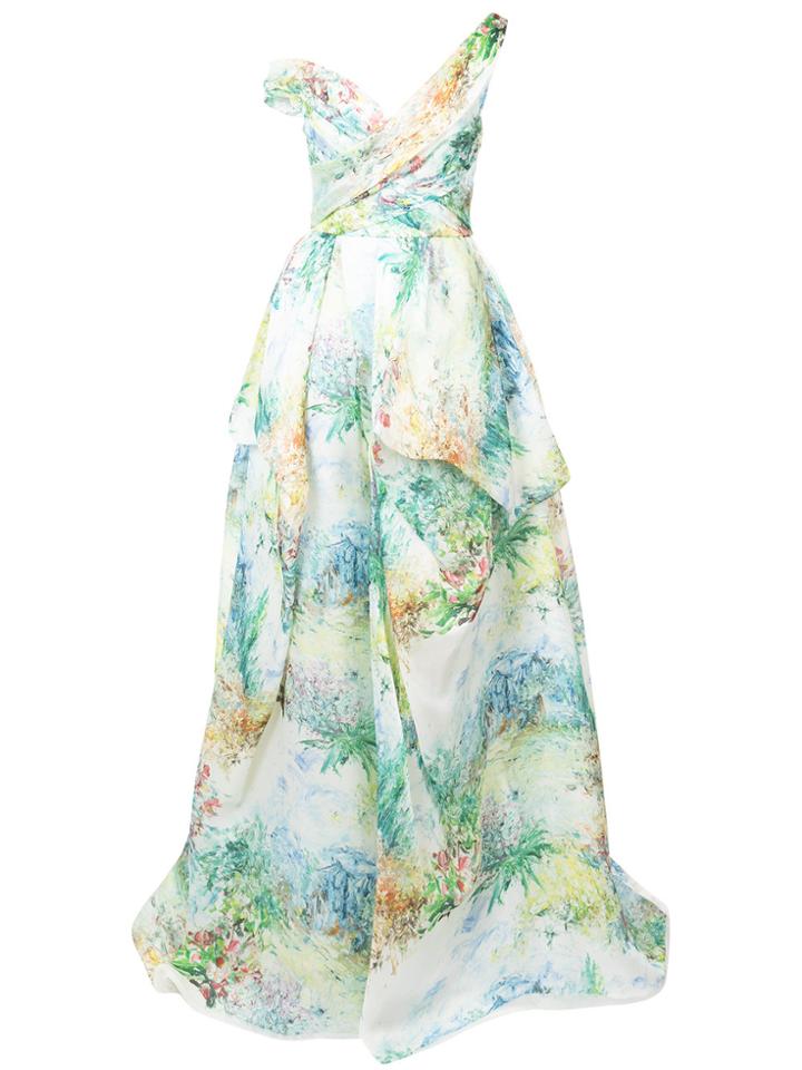Monique Lhuillier Asymmetric Neck Gown - Green