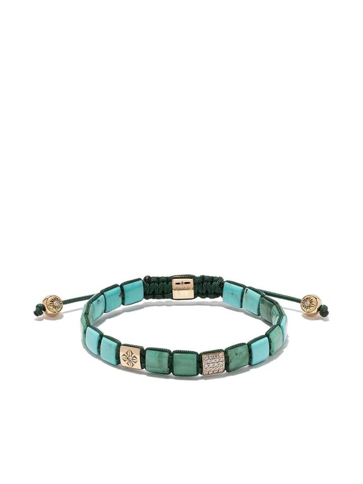 Shamballa Jewels 18kt Yellow Gold, Diamond And Turquoise Lock Beaded
