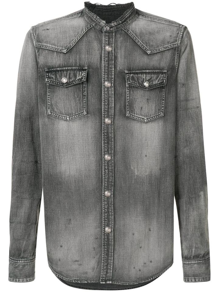Balmain Mandarin Collar Denim Shirt - Black