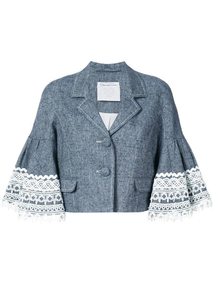 Oscar De La Renta Bell Sleeve Jacket - Blue