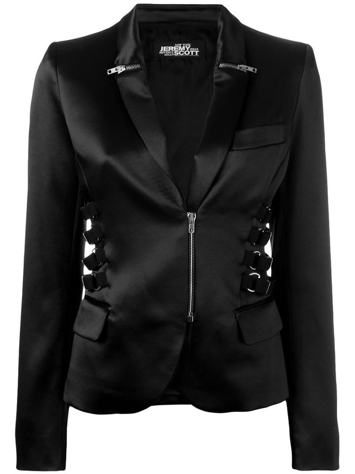 Jeremy Scott Zip & Strap Detail Blazer, Women's, Size: 40, Black, Cotton/polyester/other Fibers/rayon