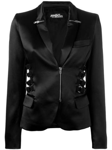 Jeremy Scott Zip & Strap Detail Blazer, Women's, Size: 40, Black, Cotton/polyester/other Fibers/rayon
