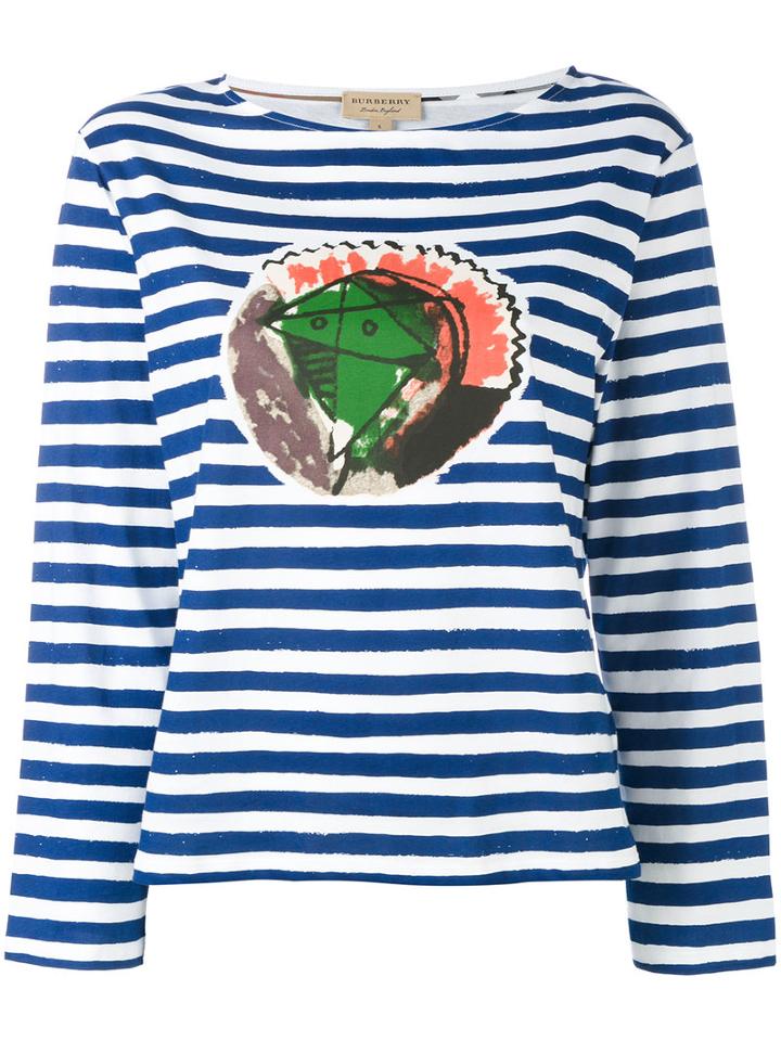 Burberry - Printed Stripe T-shirt - Women - Cotton - M, White, Cotton