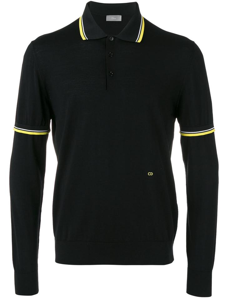 Dior Homme Contrast Polo Shirt, Men's, Size: Small, Black, Virgin Wool/polyester