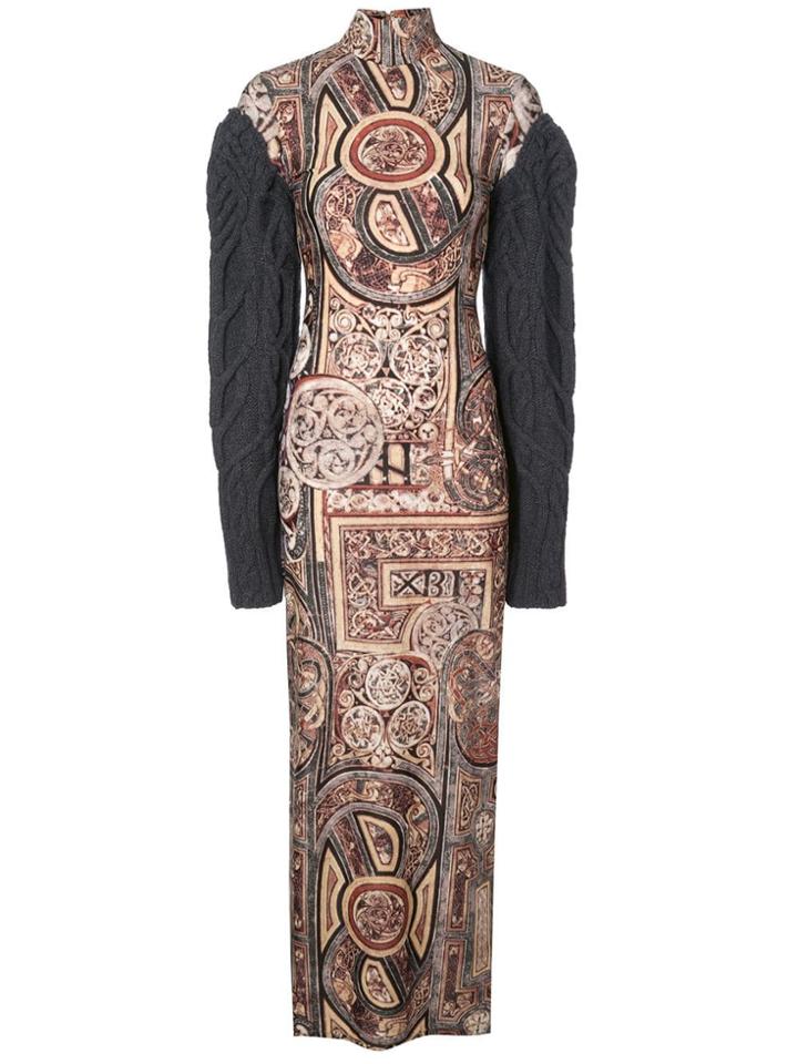 Vera Wang Knit Sleeve Printed Maxi Dress - Multicolour