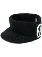 Prada Logo Patch Knitted Hat - Black