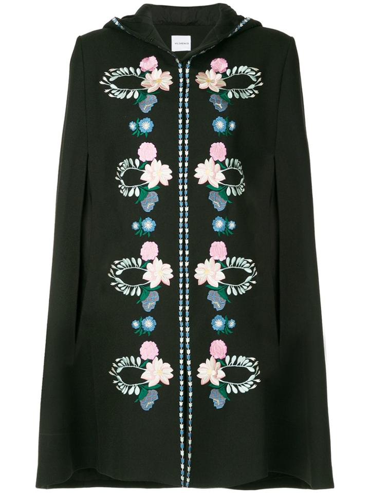 Vilshenko Embroidered Floral Cape - Black