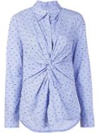 Derek Lam 10 Crosby Embroidered Knot Front Shirt, Women's, Size: 12, Blue, Cotton