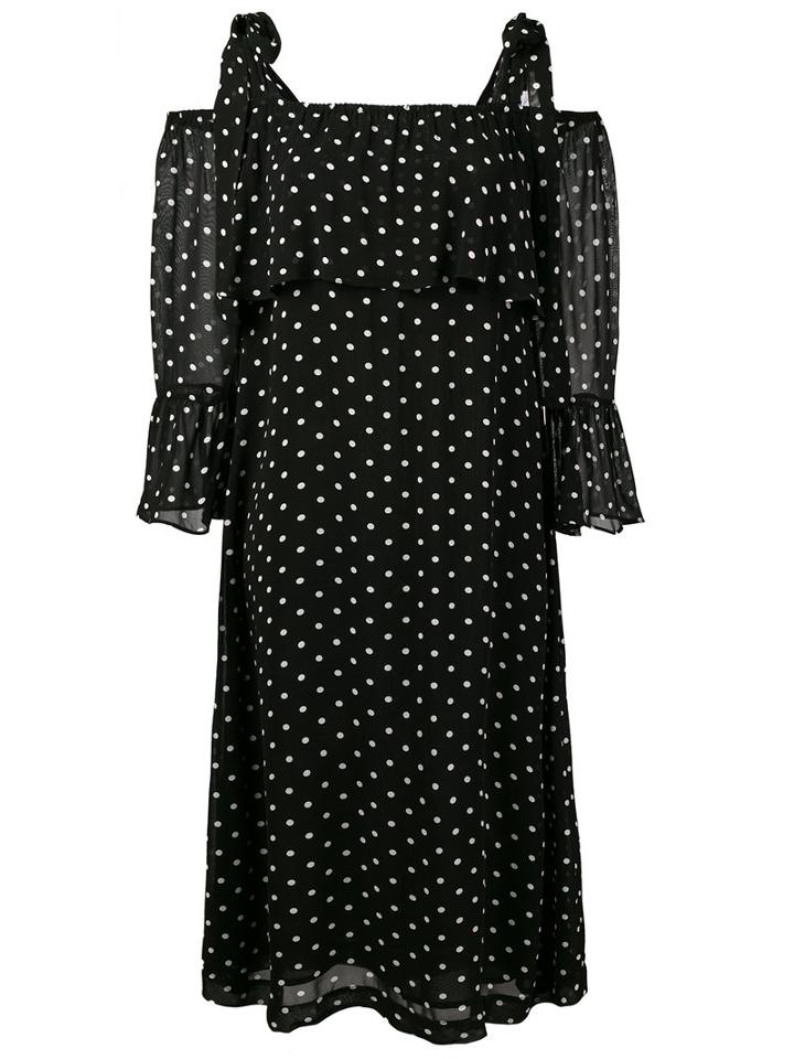 Ganni - Monette Polka Dot Off-shoulder Dress - Women - Viscose - 38, Black, Viscose