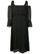 Ganni - Monette Polka Dot Off-shoulder Dress - Women - Viscose - 38, Black, Viscose