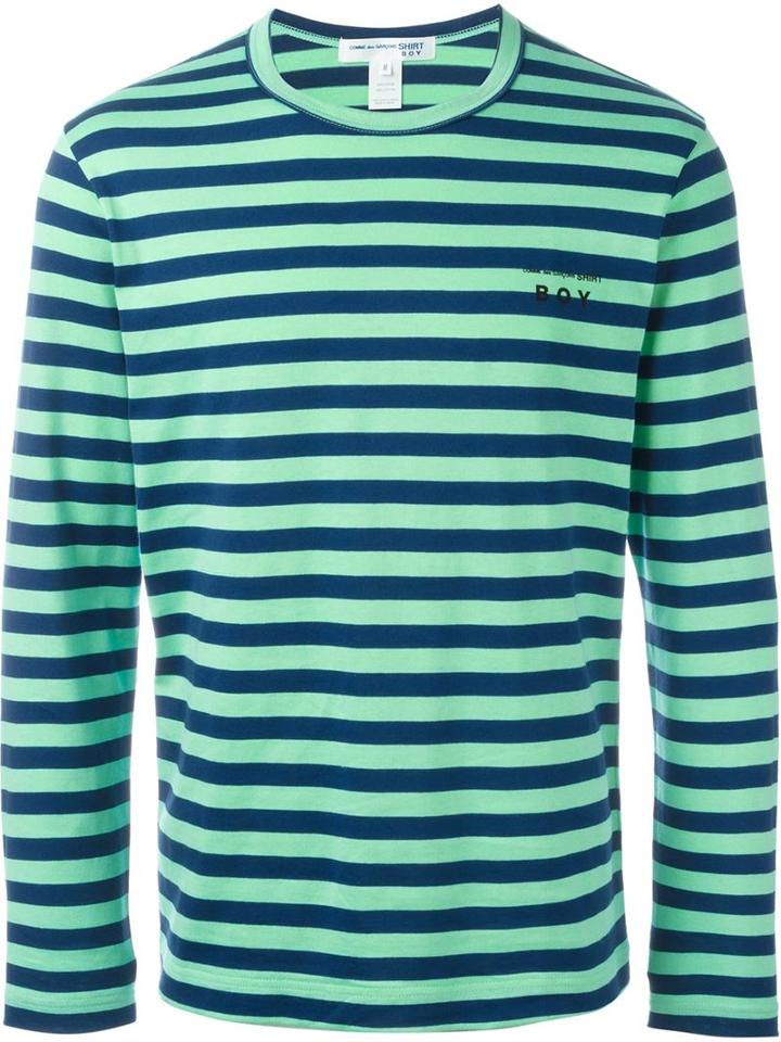 Comme Des Garçons Shirt Boy Striped Longsleeved T-shirt, Size: L, Blue, Cotton