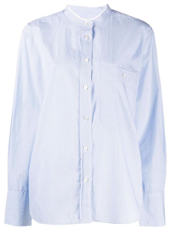 Closed Striped Band Collar Shirt - Blue