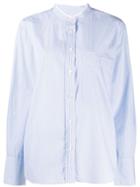 Closed Striped Band Collar Shirt - Blue