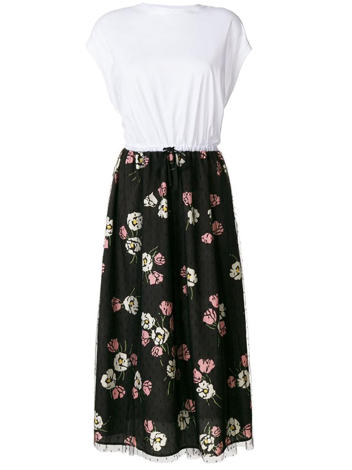 Red Valentino Poppy Flowers Jersey T-shirt Dress - White