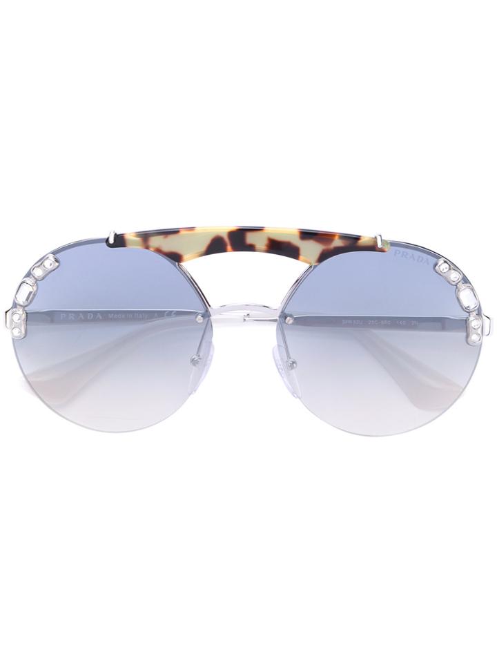 Prada Eyewear Oversized Round Frame Sunglasses - Metallic