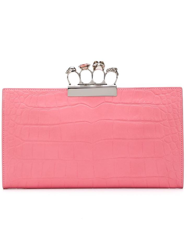 Alexander Mcqueen Crocodile Embossed Four Ring Flat Clutch - Pink &