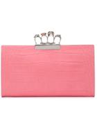 Alexander Mcqueen Crocodile Embossed Four Ring Flat Clutch - Pink &