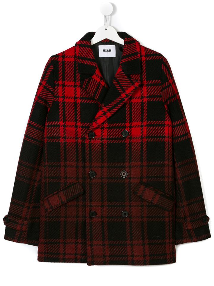 Msgm Kids Tartan Double-breasted Coat - Black