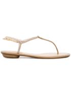 René Caovilla Embellished Thong Flat Sandals - Nude & Neutrals