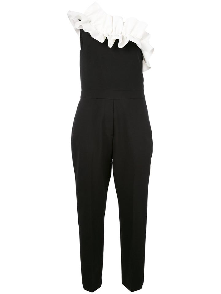 Msgm - Ruffled Single Shoulder Jumpsuit - Women - Polyester/spandex/elastane - 44, Black, Polyester/spandex/elastane