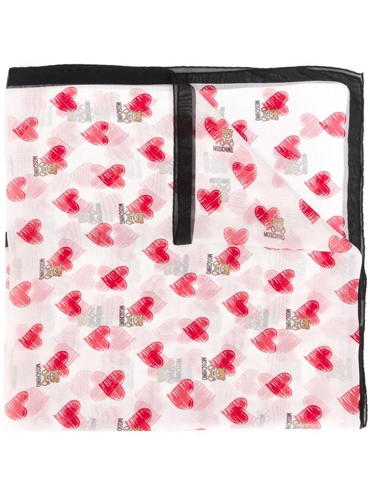 Moschino Heart Teddy Logo Scarf - White