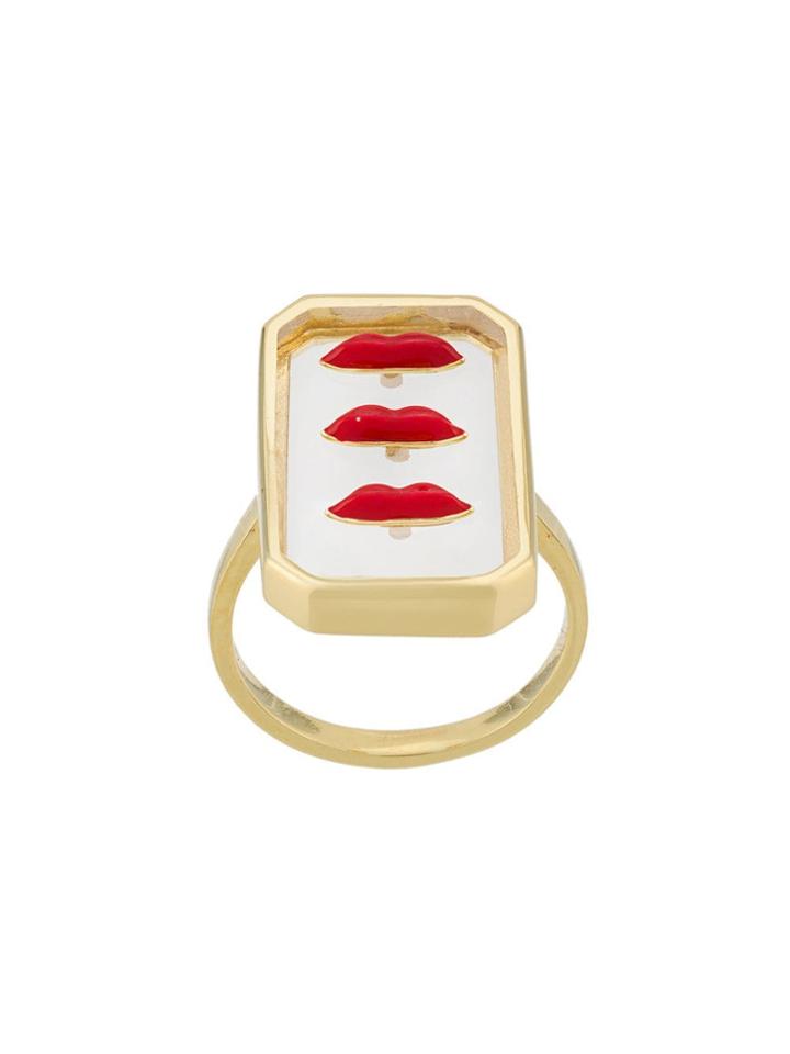 Eshvi Enamelled Lips Ring - Gold