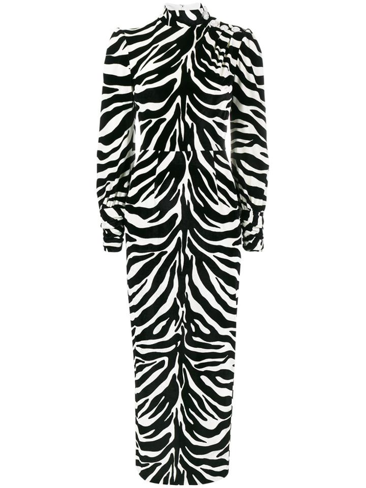 Alessandra Rich Velvet Zebra Print Dress - Black