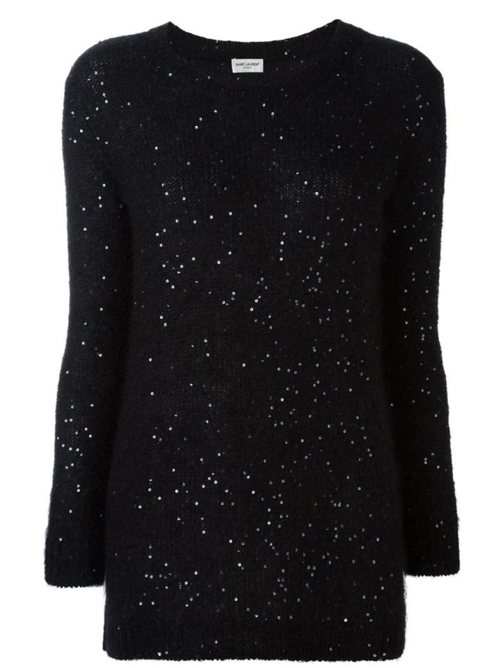 Saint Laurent Sequin Embellished Sweater, Women's, Size: Xs, Black, Silk/polyester/mohair/wool