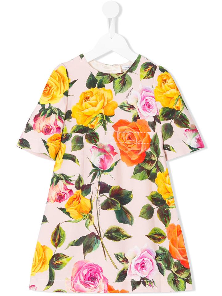 Dolce & Gabbana Kids - Rose Pint Dress - Kids - Viscose - 8 Yrs, Yellow/orange