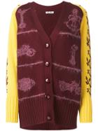 Miu Miu Patterned Sleeves Chunky Cardigan - Red
