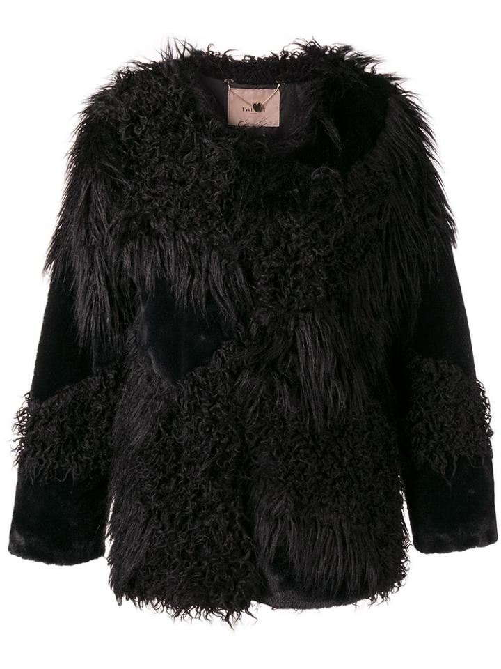 Twin-set Faux Fur Patch Jacket - Black