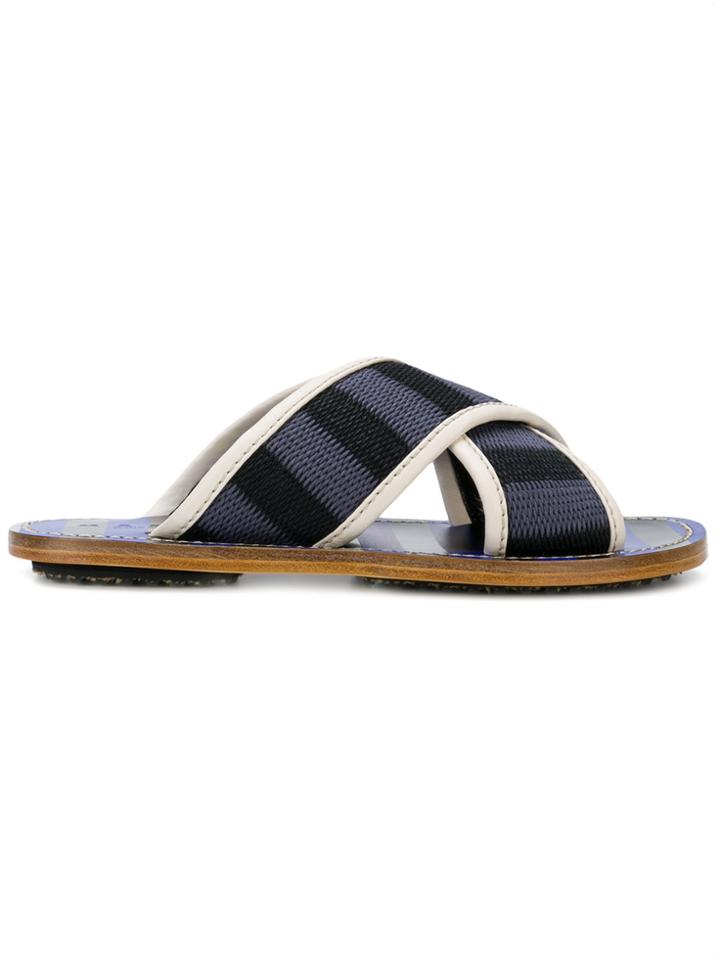 Marni Stripe Printed Slippers - Blue