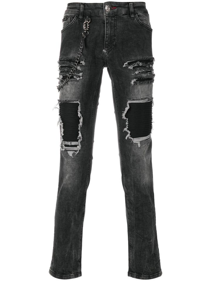Philipp Plein Ripped Effect Jeans - Black