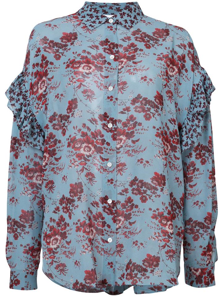 Robert Rodriguez - Floral Blouse - Women - Silk - 4, Blue, Silk