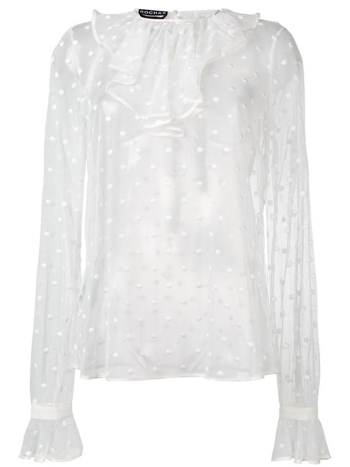 Rochas Polka Dot Ruffle Blouse, Women's, Size: 42, White, Cotton/polyamide