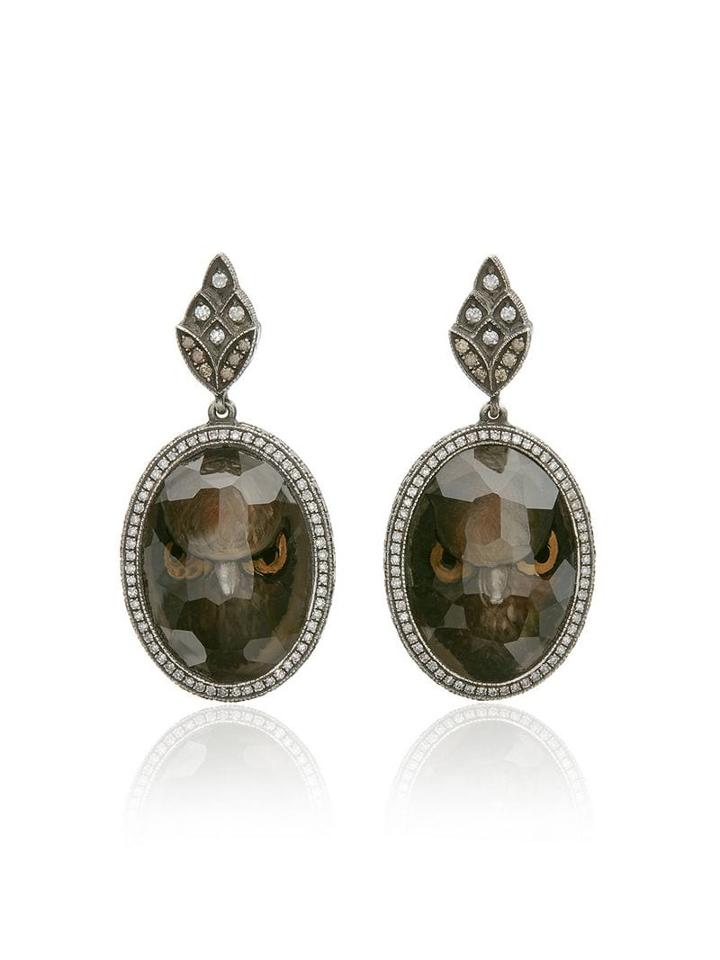 Sevan Bicakci 18k Yellow Gold Owl Face Intaglio Moonstone Diamond Drop