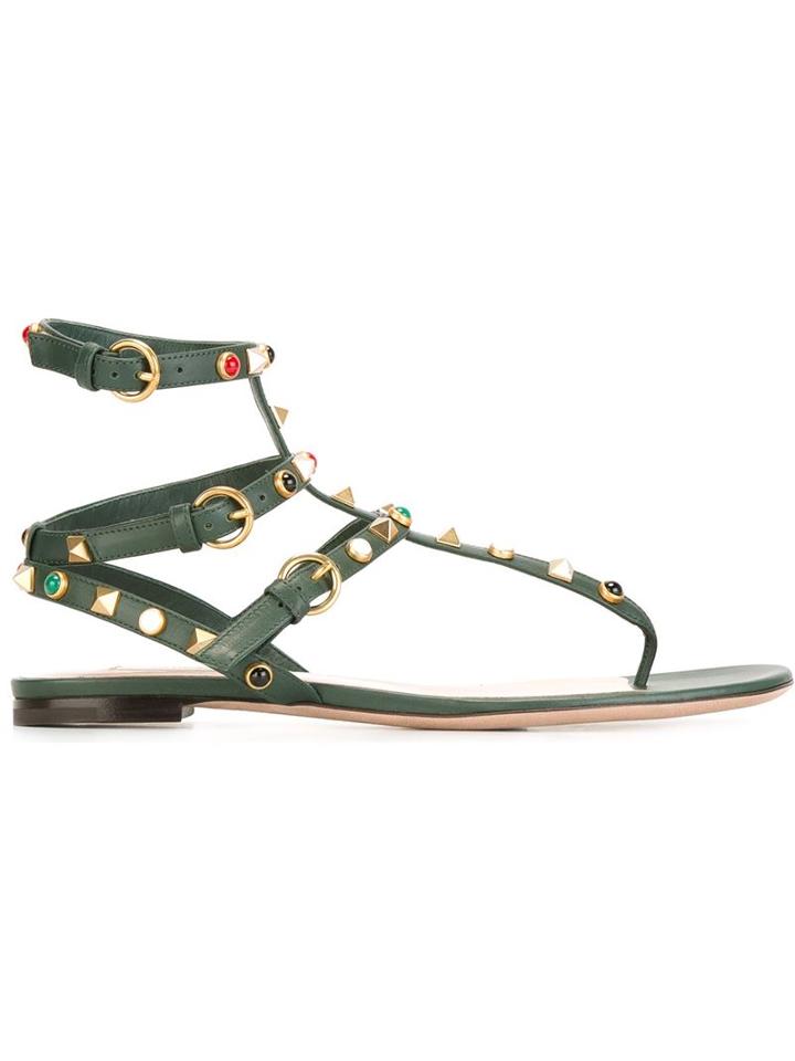 Valentino Garavani Rockstud Rolling Sandals, Women's, Size: 35, Green, Leather