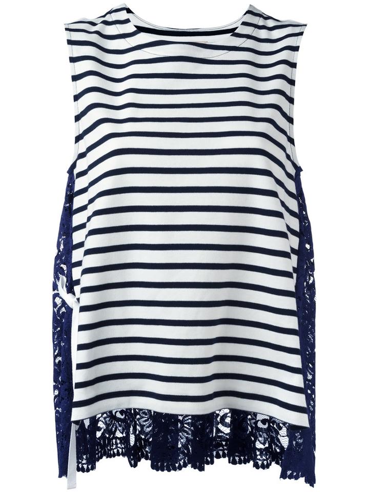 Erika Cavallini Lace Back Striped Top, Size: Medium, Blue, Cotton